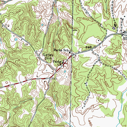 Topographic Map of Parks Church, TN