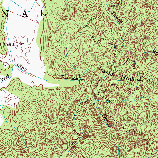 Topographic Map of Parks Hollow, TN