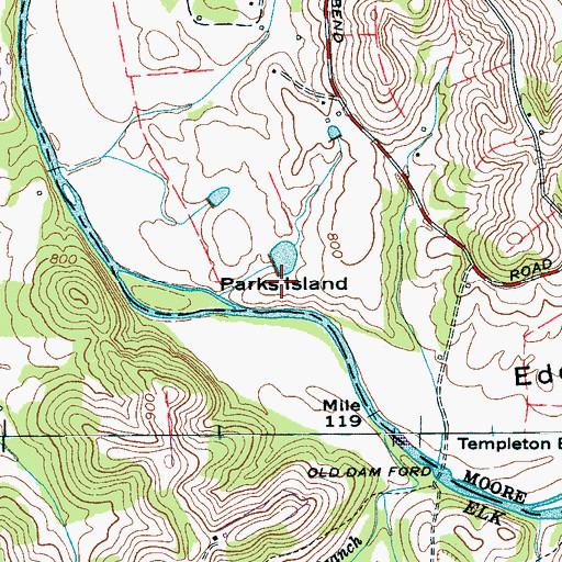 Topographic Map of Parks Island, TN