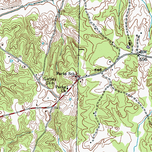 Topographic Map of Parks School, TN