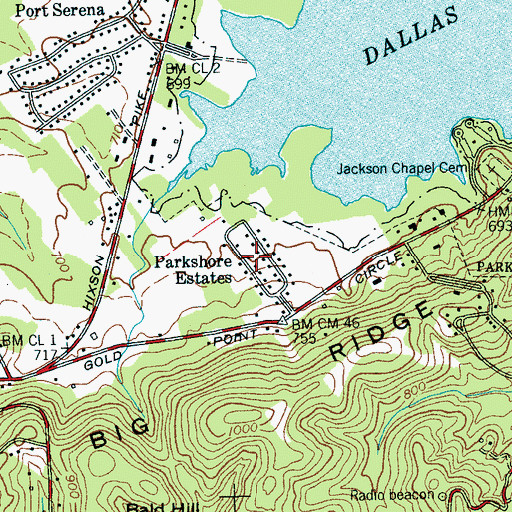 Topographic Map of Parkshore Estates, TN