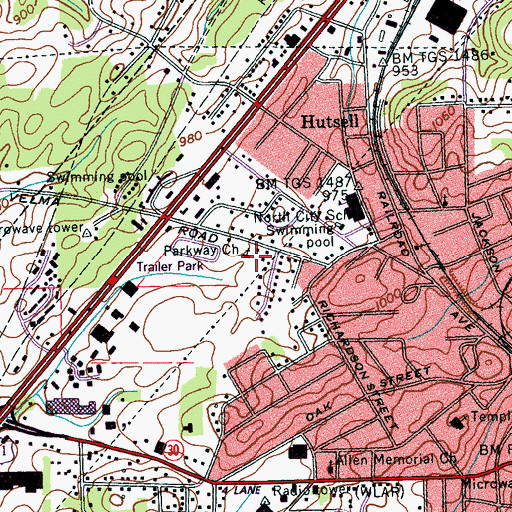 Topographic Map of Parkway Church, TN