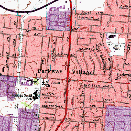 Topographic Map of Parkway Village, TN