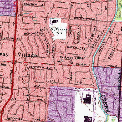 Topographic Map of Parkway Village Church, TN