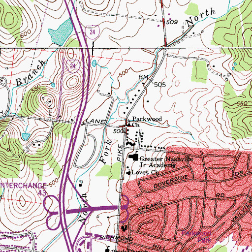Topographic Map of Parkwood Church, TN