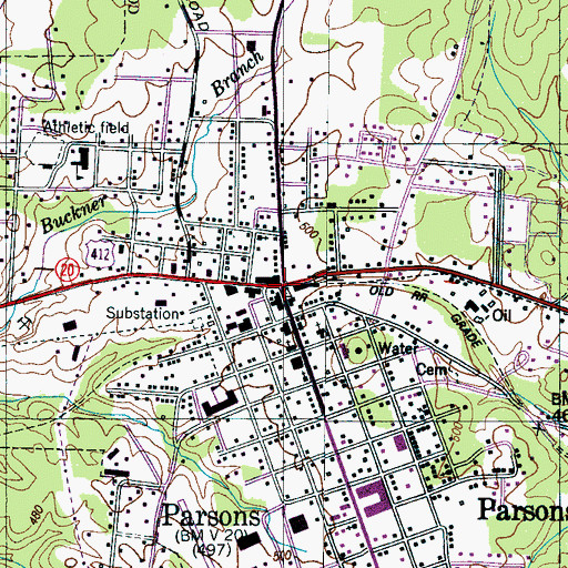 Topographic Map of Parsons, TN