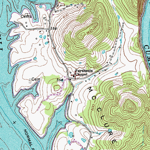 Topographic Map of Parthenia Chapel, TN