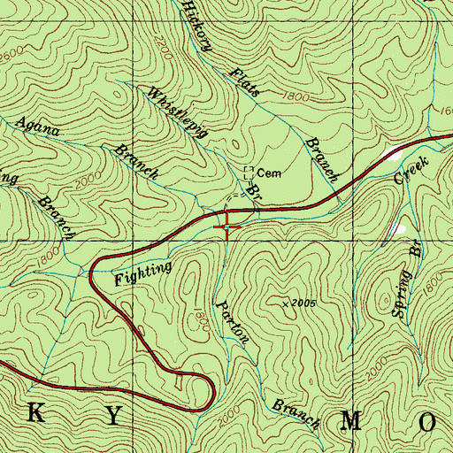 Topographic Map of Parton Branch, TN