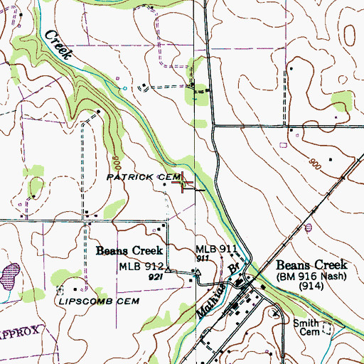 Topographic Map of Patrick Cemetery, TN
