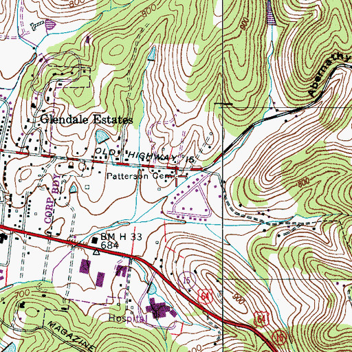 Topographic Map of Patterson Cemetery, TN