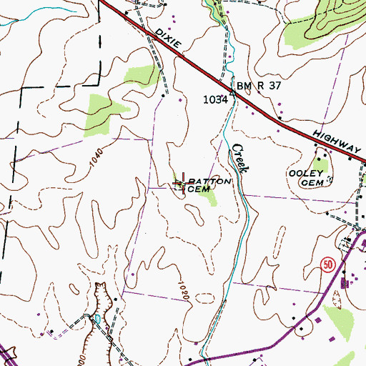 Topographic Map of Patton Cemetery, TN