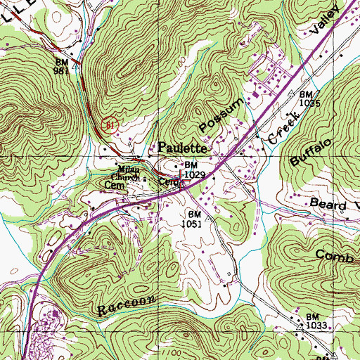 Topographic Map of Paulette, TN
