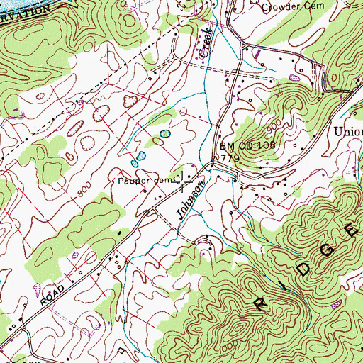 Topographic Map of Pauper Cemetery, TN