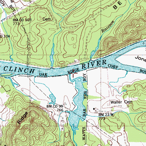 Topographic Map of Pawpaw Creek, TN