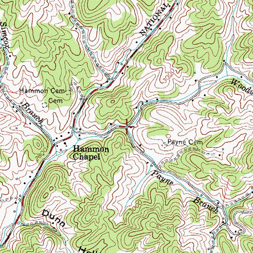 Topographic Map of Payne Branch, TN