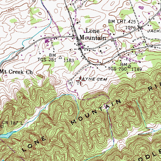 Topographic Map of Payne Cemetery, TN