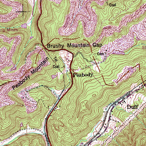 Topographic Map of Peabody, TN
