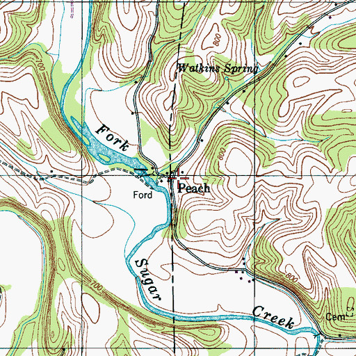 Topographic Map of Peach, TN