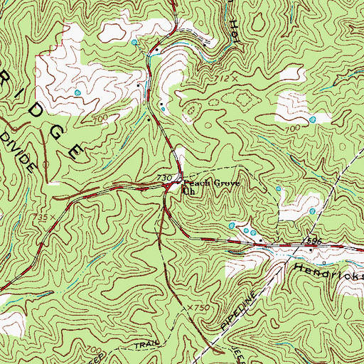 Topographic Map of Peach Grove Church, TN