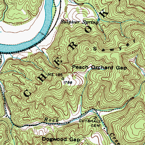 Topographic Map of Peach Orchard Gap, TN