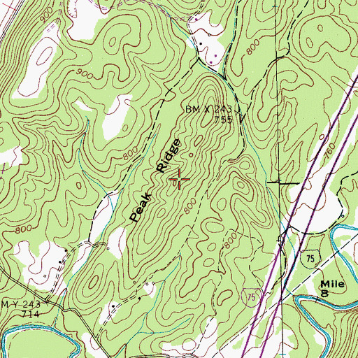 Topographic Map of Peak Ridge, TN