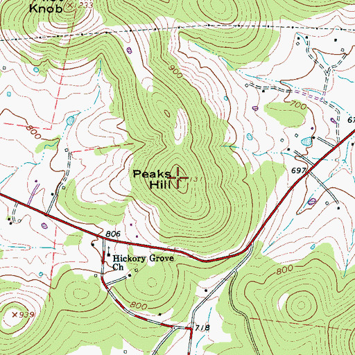 Topographic Map of Peaks Hill, TN