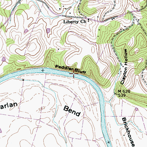 Topographic Map of Peddler Bluff, TN