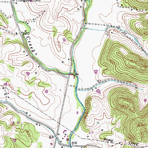 Topographic Map of Pee Dee Creek, TN