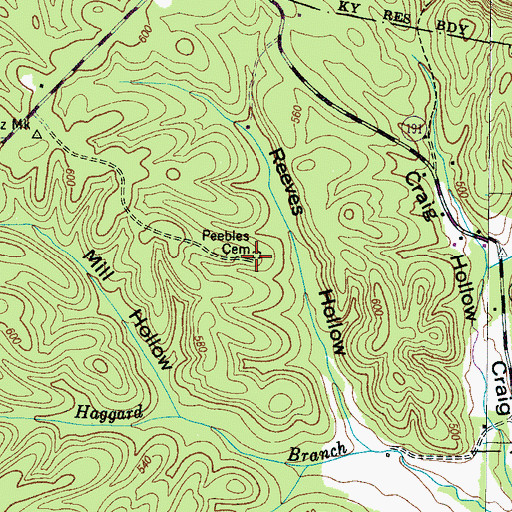 Topographic Map of Peebles Cemetery, TN