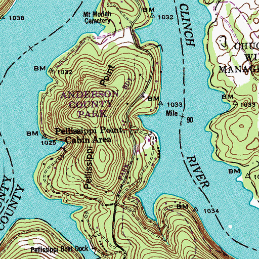 Topographic Map of Pellissippi Point Cabin Area, TN