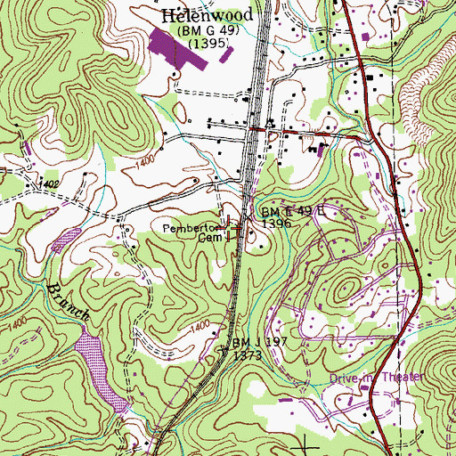 Topographic Map of Pemberton Cemetery, TN