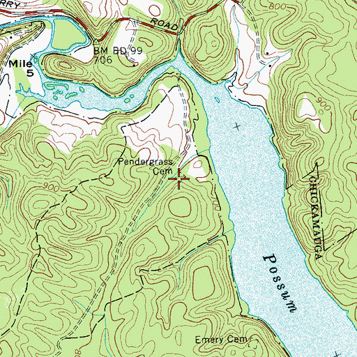Topographic Map of Pendergrass Cemetery, TN