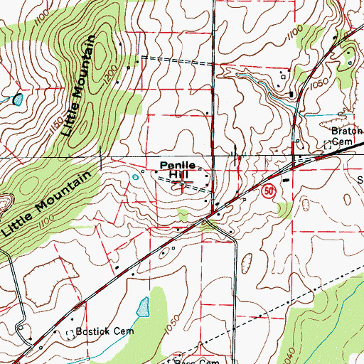Topographic Map of Penile Hill, TN