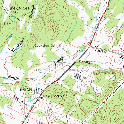 Topographic Map of Penny Branch, TN