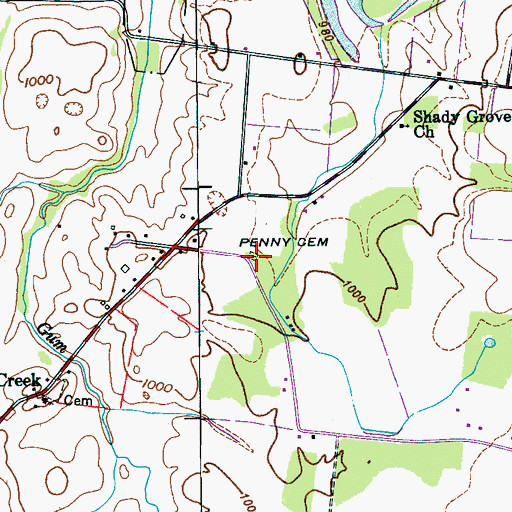 Topographic Map of Penny Cemetery, TN