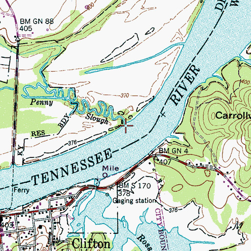 Topographic Map of Penny Slough, TN