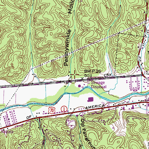 Topographic Map of Pennywinkle Hollow, TN