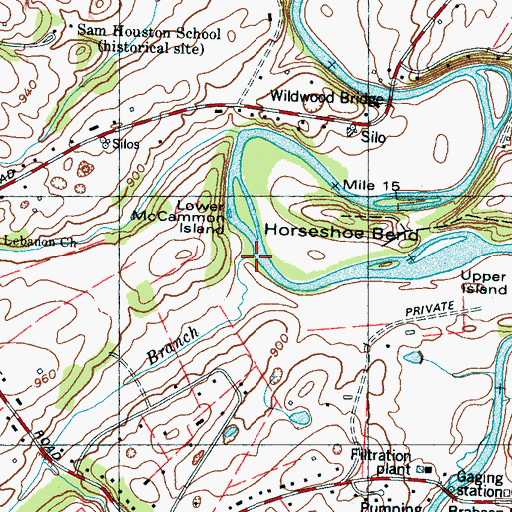 Topographic Map of Peppermint Branch, TN