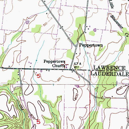 Topographic Map of Peppertown Church, TN
