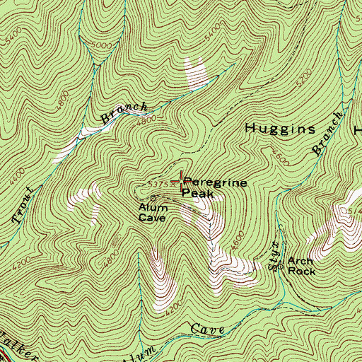Topographic Map of Peregrine Peak, TN