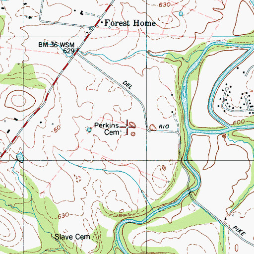 Topographic Map of Perkins Cemetery, TN