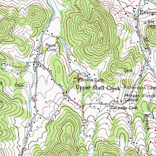 Topographic Map of Perkins Cemetery, TN