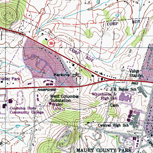 Topographic Map of Perkins Hill, TN
