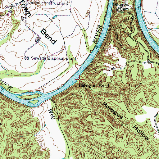 Topographic Map of Perogue Hollow, TN