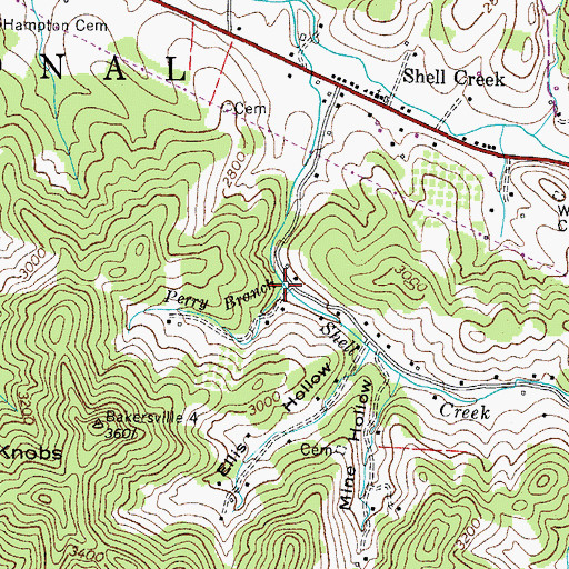 Topographic Map of Perry Branch, TN