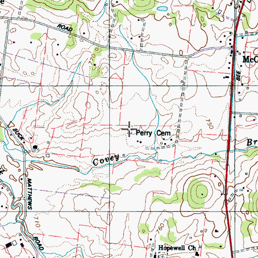 Topographic Map of Perry Cemetery, TN