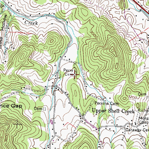 Topographic Map of Perry Cemetery, TN