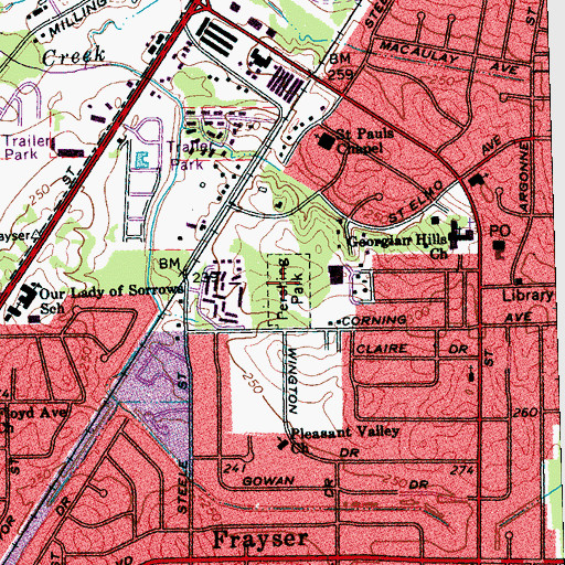 Topographic Map of Pershing Park, TN