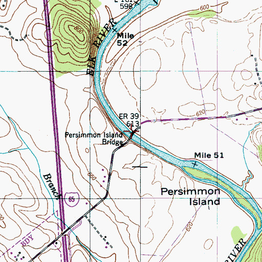 Topographic Map of Persimmon Island Bridge, TN
