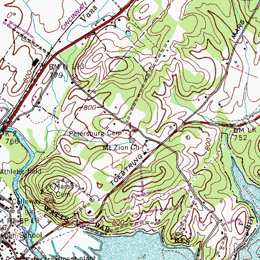 Topographic Map of Petersburg Cemetery, TN